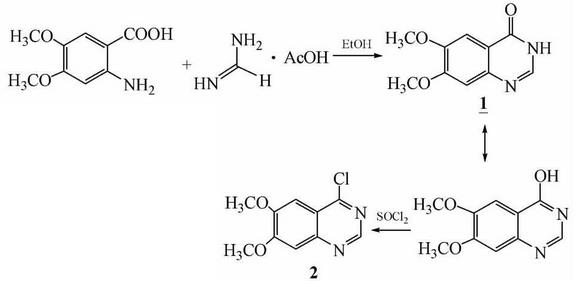 4-氯-6,7-二甲氧基喹唑啉的合成反應(yīng)式