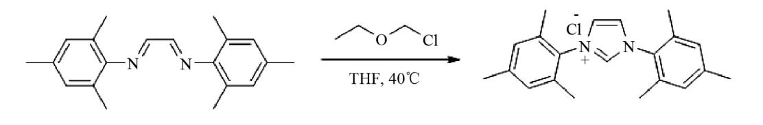 圖1 1，3-雙（2，4，6-三甲基苯基）氯化咪唑的合成反應(yīng)式.png