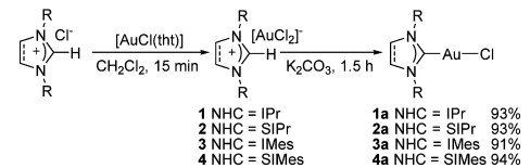 Chloro{1,3-bis[2,6-di-i-propylphenyl]-4,5-dihydroimidazol-2-ylidene}gold(I)