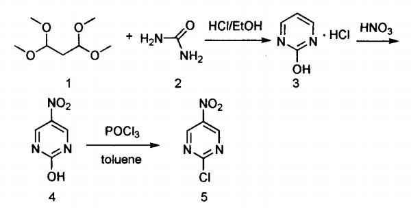 2-氯-5-硝基嘧啶的合成路線