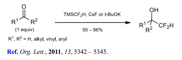 Difluoromethylation of aldehydes and ketones.