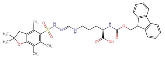 Nα-Fmoc-Nω-Pbf-D-精氨酸的化學(xué)結(jié)構(gòu)式