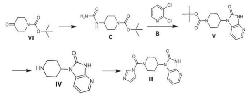 1-(1-(1H-咪唑酸乙酯-1-羰基)吡啶-4-YL)-1H-咪唑[4,5-B]吡啶-2(3H)-酮合成路線