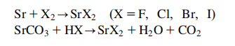 STRONTIUM  reactions with the halogens