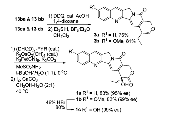 Scheme 3. Completion of Total Syntheses of Camptothecin and 10-Hydroxyoxycamptothecin