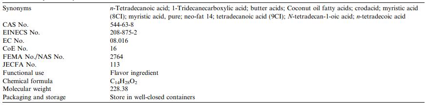 Table 1General description of myristic acid.png