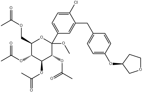 (3R,4S,5R,6R)-6-(acetoxymethyl)-2-(4-chloro-3-(4-(((S)- tetrahydrofuran-3-yl)oxy)benzyl)phenyl)-2-methoxytetrahydro-2H -pyran-3,4,5-triyl triacetate