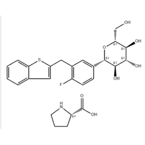  L-Proline compd. with (1S)-1,5-anhydro-1-C-[3-(benzo[b]thien-2-ylmethyl)-4-fluorophenyl]-D-glucitol (1:1)