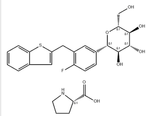  L-Proline compd. with (1S)-1,5-anhydro-1-C-[3-(benzo[b]thien-2-ylmethyl)-4-fluorophenyl]-D-glucitol (1:1)