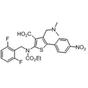 2-((2,6-difluorobenzyl)(ethoxycarbonyl)amino)-4-((dimethylamino)methyl)-5-(4-nitrophenyl)thiophene-3-carboxylic acid