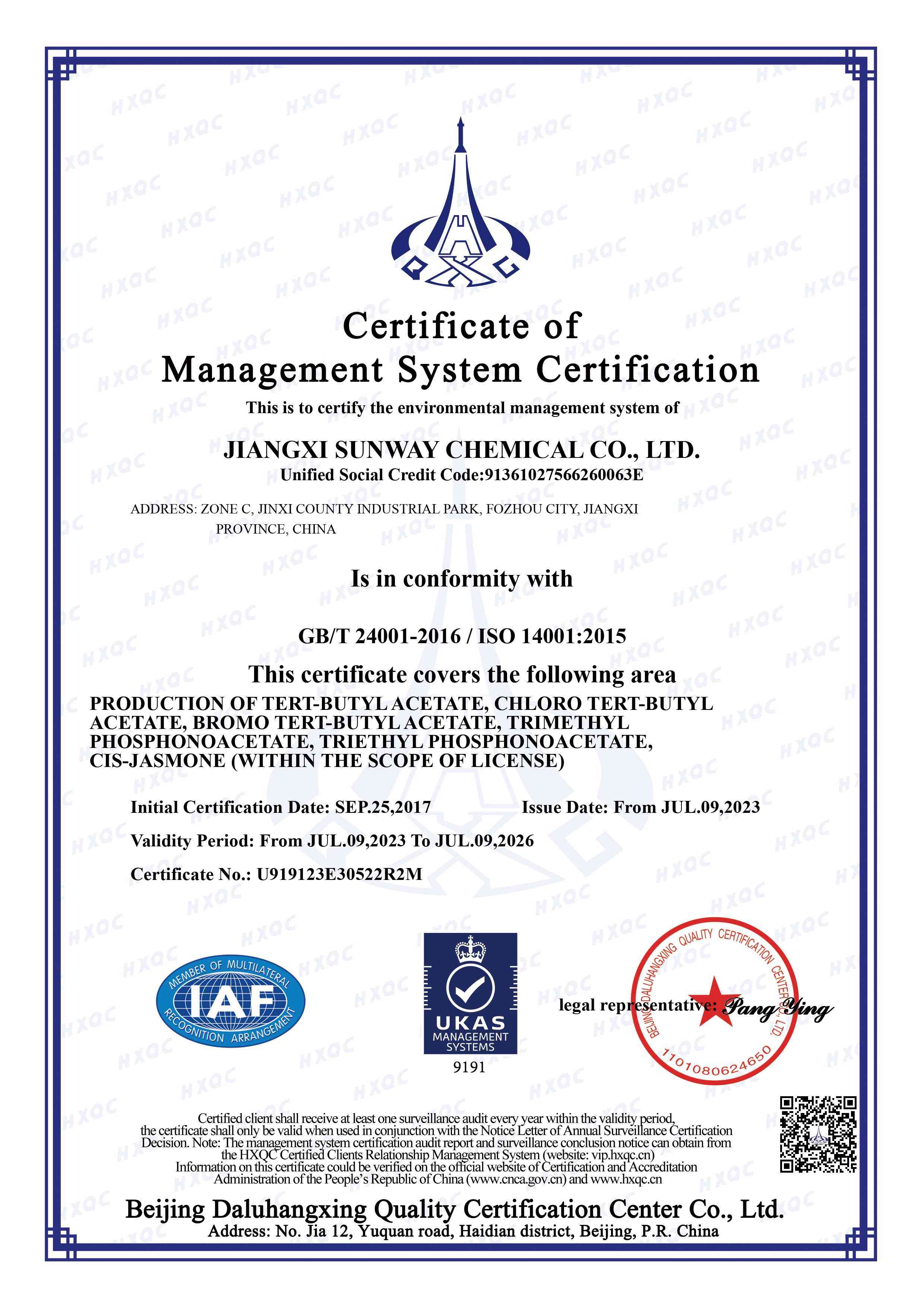 Certificate of accreditation