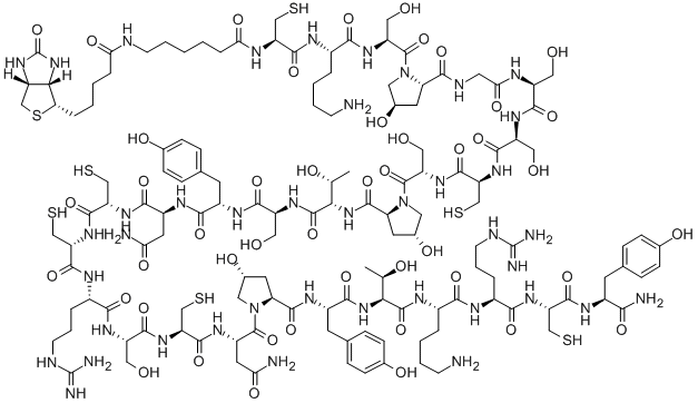 BIOTINYL-EPSILONAHX-CYS-LYS-SER-HYP-GLY-SER-SER-CYS-SER-HYP-THR-SER-TYR-ASN-CYS-CYS-ARG-SER-CYS-ASN-HYP-TYR-THR-LYS-ARG-CYS-TYR-NH2