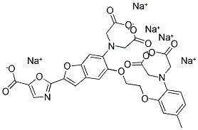 1-[2-(5-CARBOXYOXAZOL-2-YL)-6-AMINOBENZOFURAN-5-OXY]-2-(2'-AMINO-5'-METHYLPHENOXY)-ETHANE-N,N,N',N'-TETRAACETIC ACID, 5NA Struktur