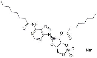 ADENOSINE 3',5'-CYCLIC MONOPHOSPHATE, N6,O2'-DIOCTANOYL-, SODIUM SALT Struktur