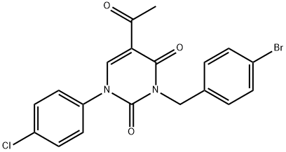 5-ACETYL-3-(4-BROMOBENZYL)-1-(4-CHLOROPHENYL)-2,4(1H,3H)-PYRIMIDINEDIONE Struktur