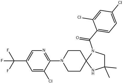 (8-[3-CHLORO-5-(TRIFLUOROMETHYL)-2-PYRIDINYL]-3,3-DIMETHYL-1,4,8-TRIAZASPIRO[4.5]DEC-1-YL)(2,4-DICHLOROPHENYL)METHANONE Struktur