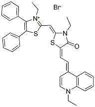 2(3-ETHYL-4-OXO-5-(2-(1-ETHYL-QUINOLINE-4-YLIDEN)-ETHEN-1-YLIDEN)-1,3-THIAZOLIDIN-2-YLIDEN-METHYL)-3-ETHYL-4,5-DIPHENYL-1,3-THIAZOLIUM-BROMIDE Struktur