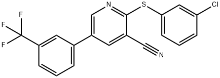 2-[(3-CHLOROPHENYL)SULFANYL]-5-[3-(TRIFLUOROMETHYL)PHENYL]NICOTINONITRILE Struktur