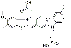 3-CARBOXYETHYL-2-(2-((3-CARBOXYETHYL-5-METHYL-6-METHOXY-2-BENZOTHIAZOLINYLIDENE) METHYL)-1-BUTENYL)-5-METHYL-6-METHOXY BENZOTHIAZOLIUM IODIDE Struktur