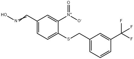 3-NITRO-4-([3-(TRIFLUOROMETHYL)BENZYL]SULFANYL)BENZENECARBALDEHYDE OXIME Struktur