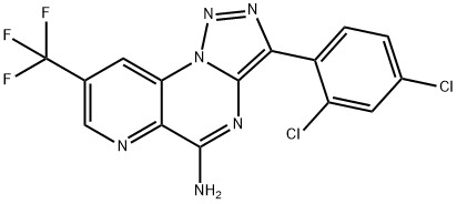 3-(2,4-DICHLOROPHENYL)-8-(TRIFLUOROMETHYL)PYRIDO[2,3-E][1,2,3]TRIAZOLO[1,5-A]PYRIMIDIN-5-AMINE Struktur