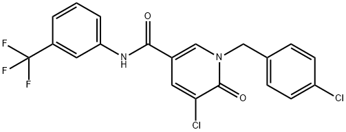 5-CHLORO-1-(4-CHLOROBENZYL)-6-OXO-N-[3-(TRIFLUOROMETHYL)PHENYL]-1,6-DIHYDRO-3-PYRIDINECARBOXAMIDE Struktur