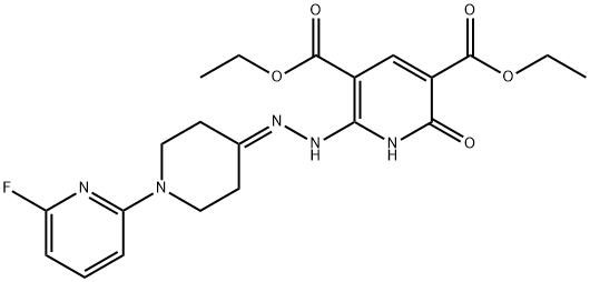 DIETHYL 2-(2-[1-(6-FLUORO-2-PYRIDINYL)-4-PIPERIDINYLIDENE]HYDRAZINO)-6-HYDROXY-3,5-PYRIDINEDICARBOXYLATE Struktur