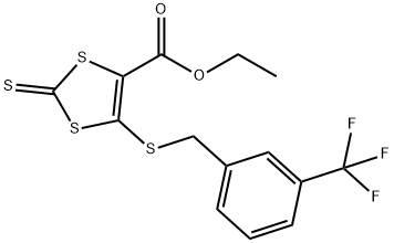 ETHYL 2-THIOXO-5-([3-(TRIFLUOROMETHYL)BENZYL]SULFANYL)-1,3-DITHIOLE-4-CARBOXYLATE Struktur