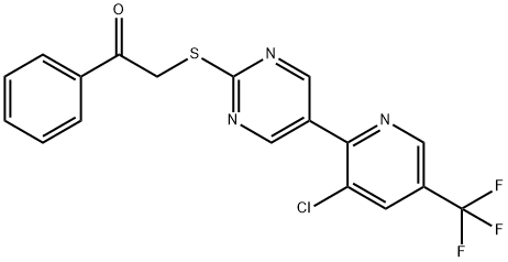 2-((5-[3-CHLORO-5-(TRIFLUOROMETHYL)-2-PYRIDINYL]-2-PYRIMIDINYL)SULFANYL)-1-PHENYL-1-ETHANONE Struktur