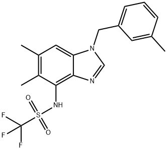 N-[5,6-DIMETHYL-1-(3-METHYLBENZYL)-1H-1,3-BENZIMIDAZOL-4-YL](TRIFLUORO)METHANESULFONAMIDE Struktur