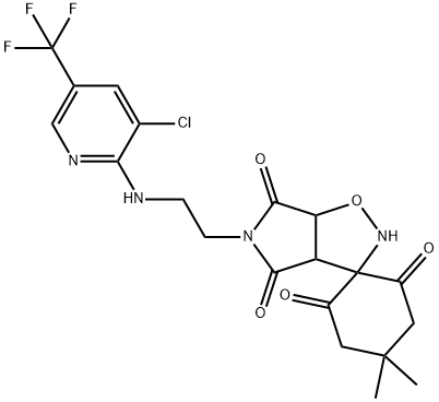 5-(2-([3-CHLORO-5-(TRIFLUOROMETHYL)-2-PYRIDINYL]AMINO)ETHYL)-3,3-SPIRO-2-(5,5-DIMETHYL CYCLOHEXANE-1,3-DIONYL)DIHYDRO-2H-PYRROLO[3,4-D]ISOXAZOLE-4,6-(3H,5H)-DIONE Struktur