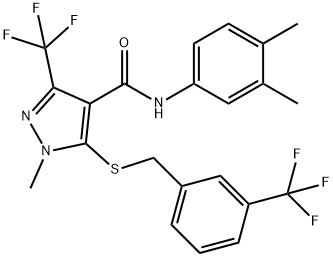 N-(3,4-DIMETHYLPHENYL)-1-METHYL-3-(TRIFLUOROMETHYL)-5-([3-(TRIFLUOROMETHYL)BENZYL]SULFANYL)-1H-PYRAZOLE-4-CARBOXAMIDE Struktur