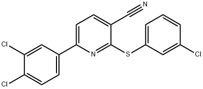 2-[(3-CHLOROPHENYL)SULFANYL]-6-(3,4-DICHLOROPHENYL)NICOTINONITRILE Struktur