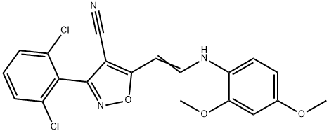 3-(2,6-DICHLOROPHENYL)-5-[2-(2,4-DIMETHOXYANILINO)VINYL]-4-ISOXAZOLECARBONITRILE Struktur