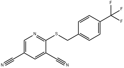 2-([4-(TRIFLUOROMETHYL)BENZYL]SULFANYL)-3,5-PYRIDINEDICARBONITRILE Struktur