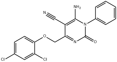 6-AMINO-4-[(2,4-DICHLOROPHENOXY)METHYL]-2-OXO-1-PHENYL-1,2-DIHYDRO-5-PYRIMIDINECARBONITRILE Struktur