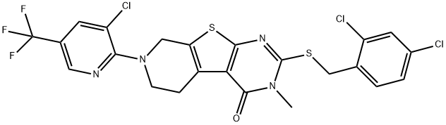 7-[3-CHLORO-5-(TRIFLUOROMETHYL)-2-PYRIDINYL]-2-[(2,4-DICHLOROBENZYL)SULFANYL]-3-METHYL-5,6,7,8-TETRAHYDROPYRIDO[4',3':4,5]THIENO[2,3-D]PYRIMIDIN-4(3H)-ONE Struktur