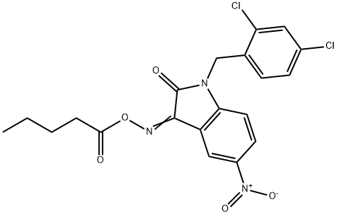 1-(2,4-DICHLOROBENZYL)-5-NITRO-3-[(PENTANOYLOXY)IMINO]-1,3-DIHYDRO-2H-INDOL-2-ONE Struktur