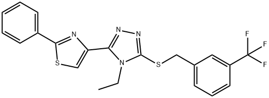 4-ETHYL-3-(2-PHENYL-1,3-THIAZOL-4-YL)-5-([3-(TRIFLUOROMETHYL)BENZYL]SULFANYL)-4H-1,2,4-TRIAZOLE Struktur