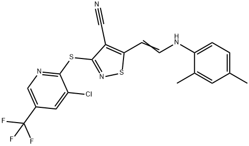 3-([3-CHLORO-5-(TRIFLUOROMETHYL)-2-PYRIDINYL]SULFANYL)-5-[2-(2,4-DIMETHYLANILINO)VINYL]-4-ISOTHIAZOLECARBONITRILE Struktur