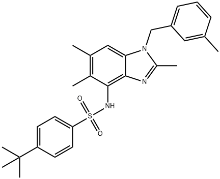 4-(TERT-BUTYL)-N-[2,5,6-TRIMETHYL-1-(3-METHYLBENZYL)-1H-1,3-BENZIMIDAZOL-4-YL]BENZENESULFONAMIDE Struktur