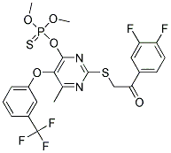 1-(3,4-DIFLUOROPHENYL)-2-((4-[(DIMETHOXYPHOSPHOROTHIOYL)OXY]-6-METHYL-5-[3-(TRIFLUOROMETHYL)PHENOXY]PYRIMIDIN-2-YL)THIO)ETHAN-1-ONE Struktur