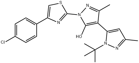 1-(4-(4-CHLOROPHENYL))-2-THIAZOLYL-1'-TERT-BUTYL-3,3'-DIMETHYL-5-HYDROXY[4,5']-BIPYRAZOL Struktur