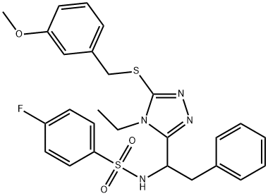 N-(1-(4-ETHYL-5-[(3-METHOXYBENZYL)SULFANYL]-4H-1,2,4-TRIAZOL-3-YL)-2-PHENYLETHYL)-4-FLUOROBENZENESULFONAMIDE Struktur