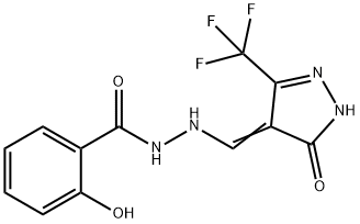 2-HYDROXY-N'-([5-OXO-3-(TRIFLUOROMETHYL)-1,5-DIHYDRO-4H-PYRAZOL-4-YLIDEN]METHYL)BENZENECARBOHYDRAZIDE Struktur