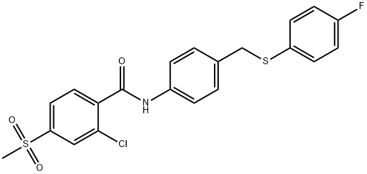 2-CHLORO-N-(4-([(4-FLUOROPHENYL)SULFANYL]METHYL)PHENYL)-4-(METHYLSULFONYL)BENZENECARBOXAMIDE Struktur