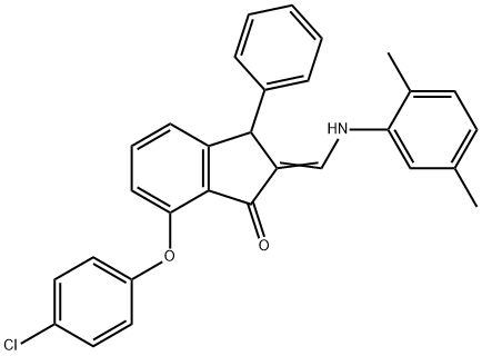 7-(4-CHLOROPHENOXY)-2-[(2,5-DIMETHYLANILINO)METHYLENE]-3-PHENYL-1-INDANONE Struktur