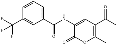 N-(5-ACETYL-6-METHYL-2-OXO-2H-PYRAN-3-YL)-3-(TRIFLUOROMETHYL)BENZENECARBOXAMIDE Struktur