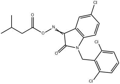 5-CHLORO-1-(2,6-DICHLOROBENZYL)-3-([(3-METHYLBUTANOYL)OXY]IMINO)-1,3-DIHYDRO-2H-INDOL-2-ONE Struktur