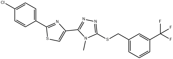 3-[2-(4-CHLOROPHENYL)-1,3-THIAZOL-4-YL]-4-METHYL-5-([3-(TRIFLUOROMETHYL)BENZYL]SULFANYL)-4H-1,2,4-TRIAZOLE Struktur